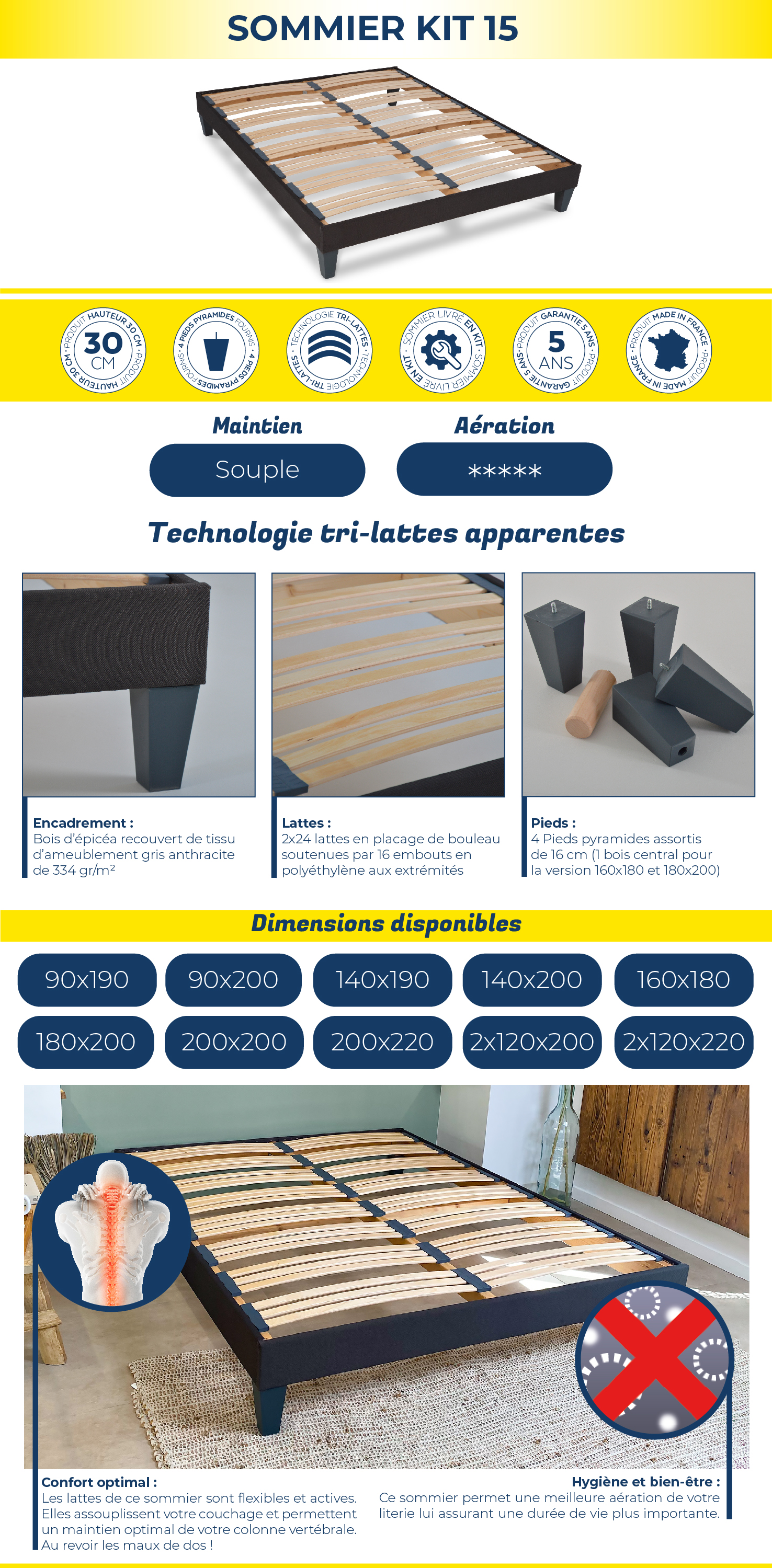 OLYMPE LITERIE | Matelas VENUS 140x200 Cm | Mousse Haute Densité